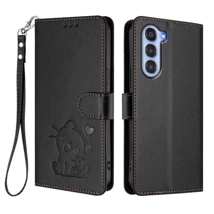 For ZTE nubia S 5G A403ZT Embossed Heart Cat Leather Phone Case with Hand Strap