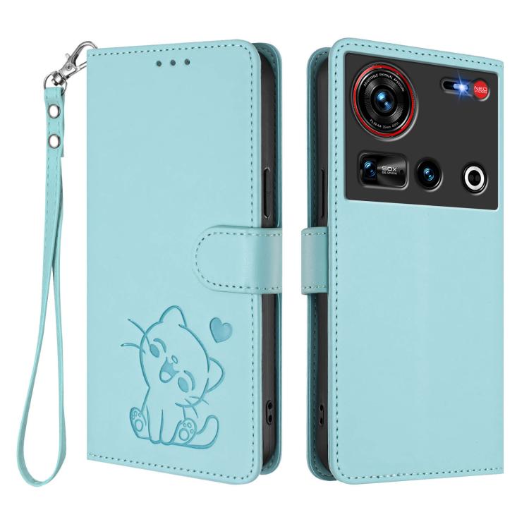 For ZTE nubia Z70 Ultra Embossed Heart Cat Leather Phone Case with Hand Strap