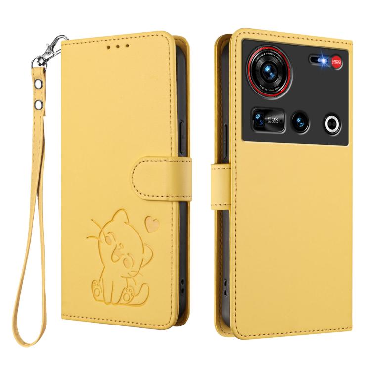 For ZTE nubia Z70 Ultra Embossed Heart Cat Leather Phone Case with Hand Strap