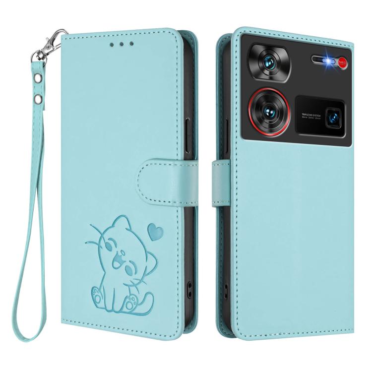 For ZTE nubia Z60 Ultra Embossed Heart Cat Leather Phone Case with Hand Strap