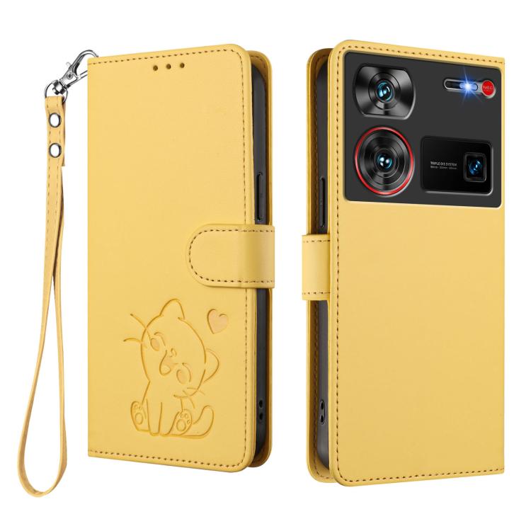 For ZTE nubia Z60 Ultra Embossed Heart Cat Leather Phone Case with Hand Strap