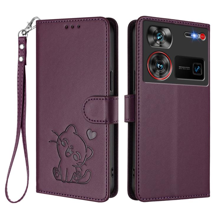 For ZTE nubia Z60 Ultra Embossed Heart Cat Leather Phone Case with Hand Strap