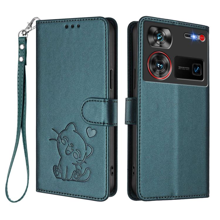 For ZTE nubia Z60 Ultra Embossed Heart Cat Leather Phone Case with Hand Strap
