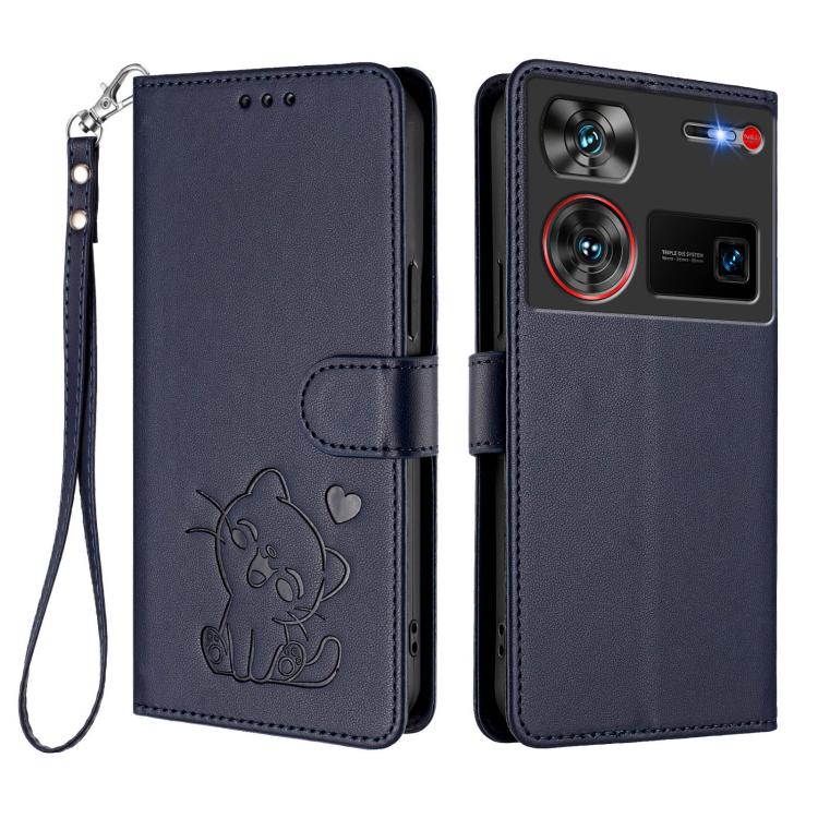 For ZTE nubia Z60 Ultra Embossed Heart Cat Leather Phone Case with Hand Strap