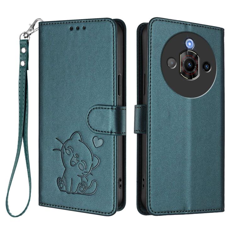 For ZTE nubia Focus Pro 5G Embossed Heart Cat Leather Phone Case with Hand Strap
