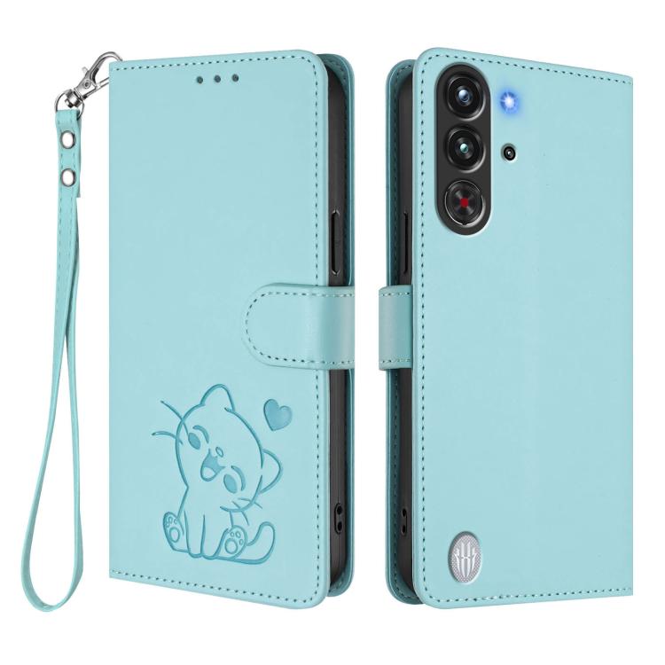For ZTE nubia RedMagic 10 Pro Embossed Heart Cat Leather Phone Case with Hand Strap