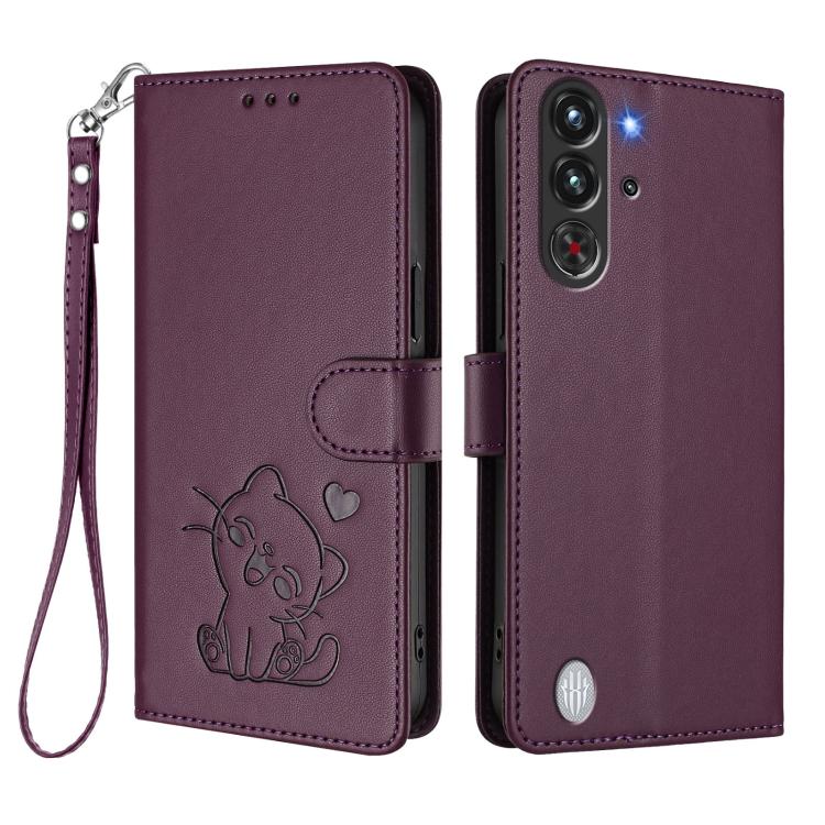 For ZTE nubia RedMagic 10 Pro Embossed Heart Cat Leather Phone Case with Hand Strap