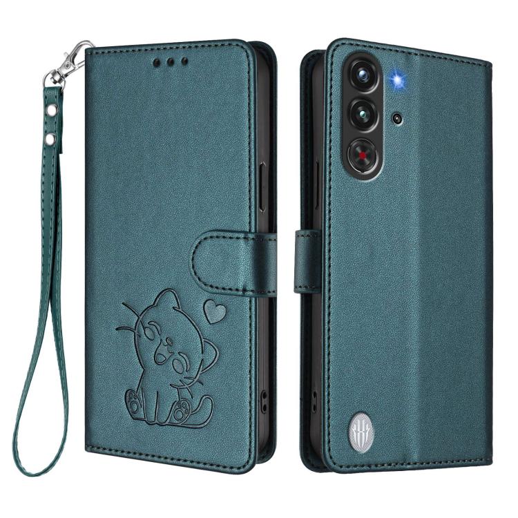For ZTE nubia RedMagic 10 Pro Embossed Heart Cat Leather Phone Case with Hand Strap