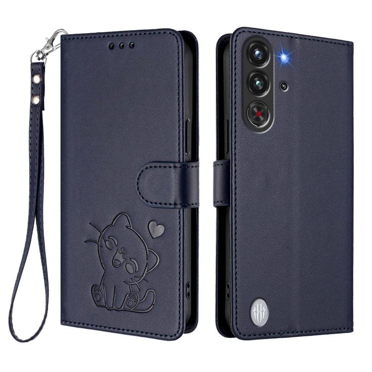 For ZTE nubia RedMagic 10 Pro Embossed Heart Cat Leather Phone Case with Hand Strap