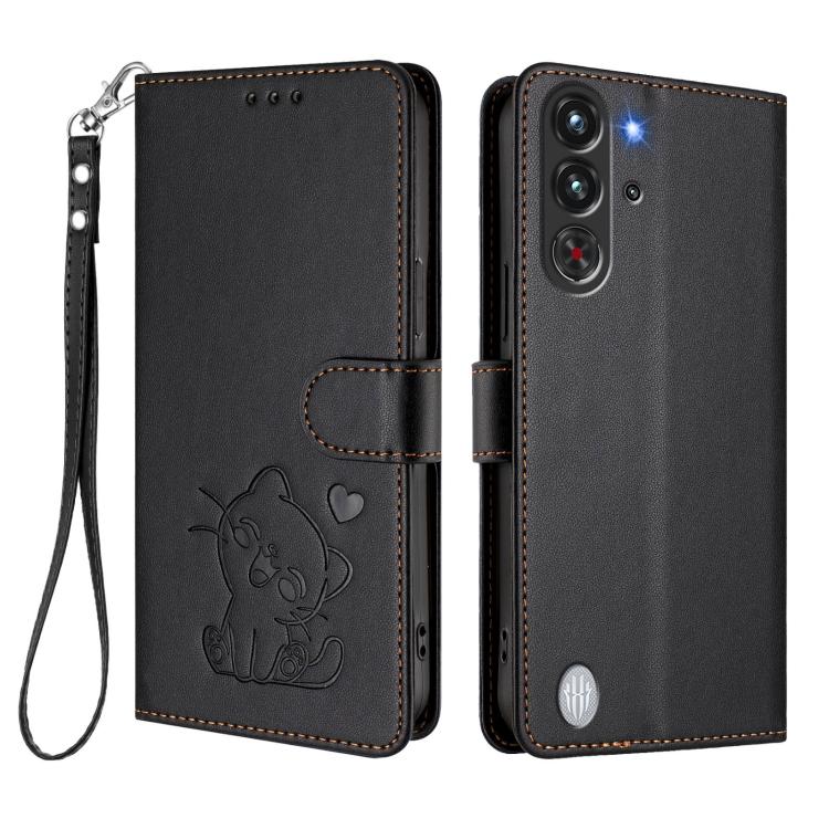 For ZTE nubia RedMagic 10 Pro Embossed Heart Cat Leather Phone Case with Hand Strap