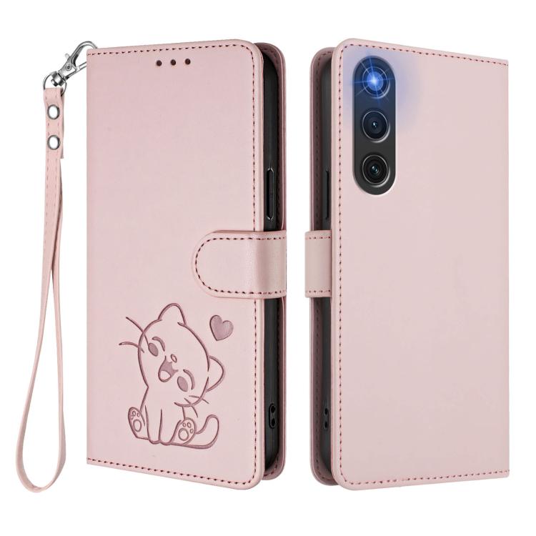 For ZTE nubia RedMagic 10 Air Embossed Heart Cat Leather Phone Case with Hand Strap