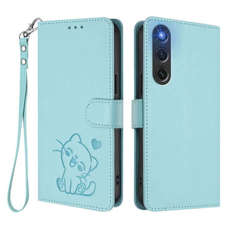 For ZTE nubia RedMagic 10 Air Embossed Heart Cat Leather Phone Case with Hand Strap