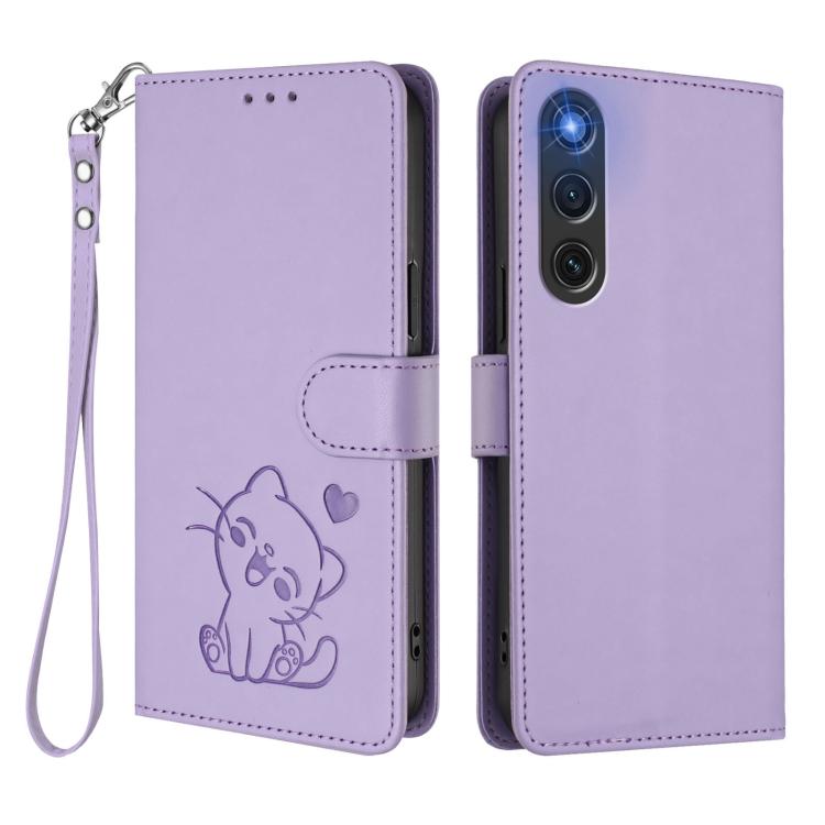 For ZTE nubia RedMagic 10 Air Embossed Heart Cat Leather Phone Case with Hand Strap