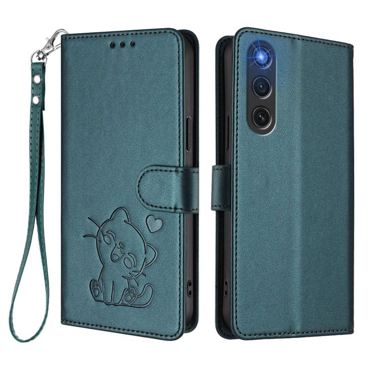 For ZTE nubia RedMagic 10 Air Embossed Heart Cat Leather Phone Case with Hand Strap