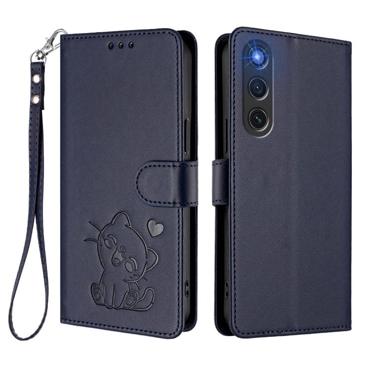For ZTE nubia RedMagic 10 Air Embossed Heart Cat Leather Phone Case with Hand Strap