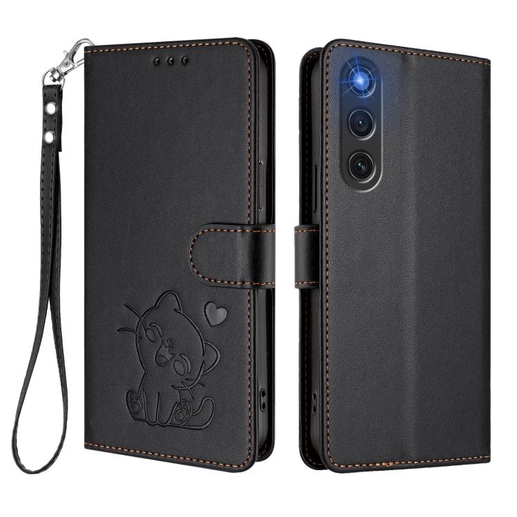 For ZTE nubia RedMagic 10 Air Embossed Heart Cat Leather Phone Case with Hand Strap