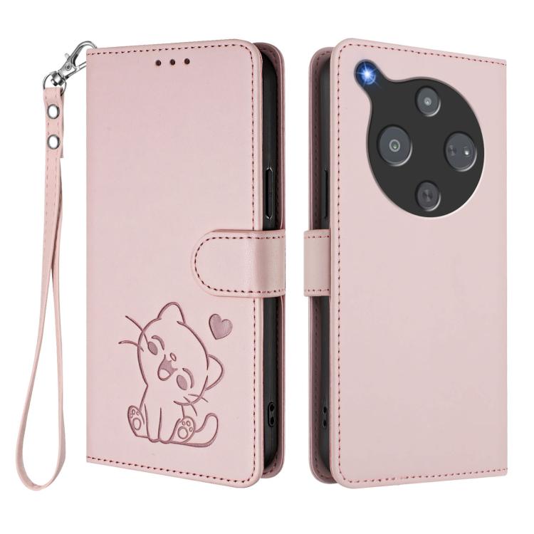 For ZTE nubia P9 Pro 5G / Optus X Pro 2 5G Embossed Heart Cat Leather Phone Case with Hand Strap