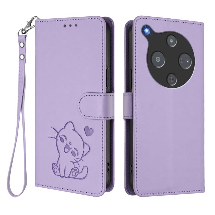 For ZTE nubia P9 Pro 5G / Optus X Pro 2 5G Embossed Heart Cat Leather Phone Case with Hand Strap