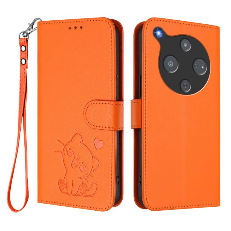 For ZTE nubia P9 Pro 5G / Optus X Pro 2 5G Embossed Heart Cat Leather Phone Case with Hand Strap