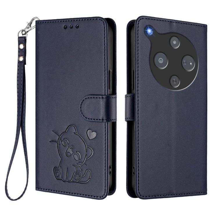 For ZTE nubia P9 Pro 5G / Optus X Pro 2 5G Embossed Heart Cat Leather Phone Case with Hand Strap