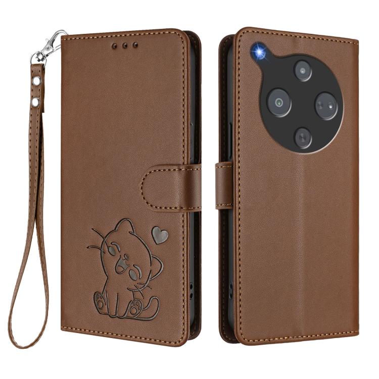 For ZTE nubia P9 Pro 5G / Optus X Pro 2 5G Embossed Heart Cat Leather Phone Case with Hand Strap