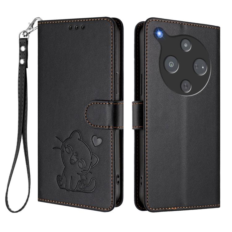 For ZTE nubia P9 Pro 5G / Optus X Pro 2 5G Embossed Heart Cat Leather Phone Case with Hand Strap