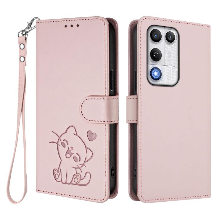 For ZTE nubia RedMagic 11 Air Embossed Heart Cat Leather Phone Case with Hand Strap