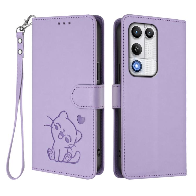 For ZTE nubia RedMagic 11 Air Embossed Heart Cat Leather Phone Case with Hand Strap