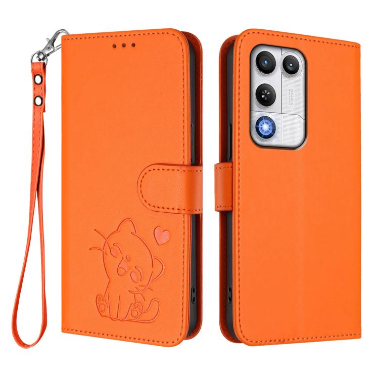 For ZTE nubia RedMagic 11 Air Embossed Heart Cat Leather Phone Case with Hand Strap