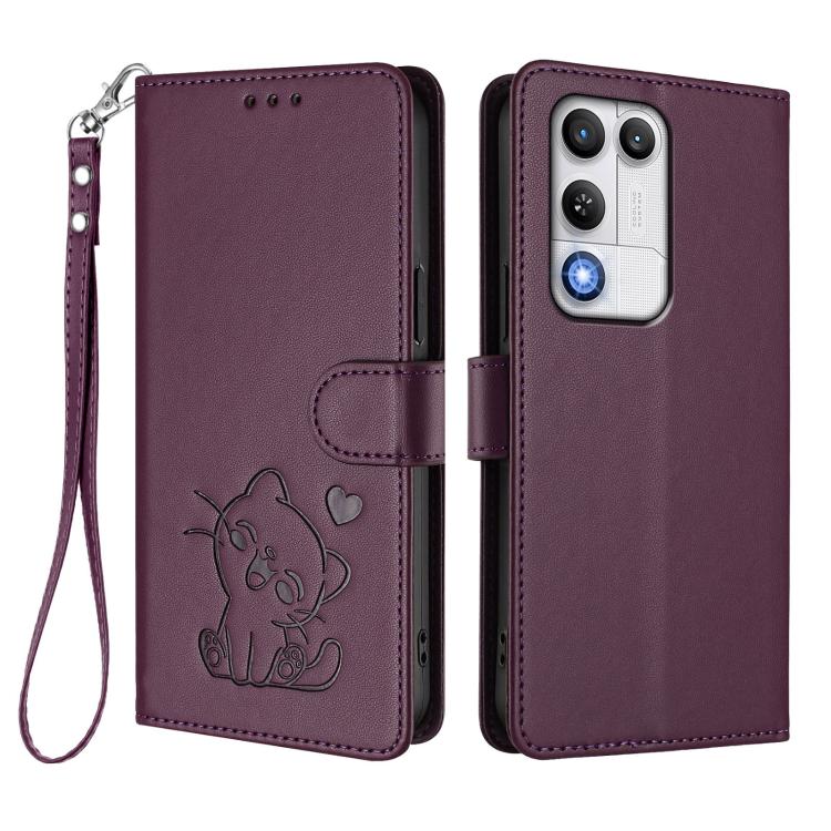 For ZTE nubia RedMagic 11 Air Embossed Heart Cat Leather Phone Case with Hand Strap