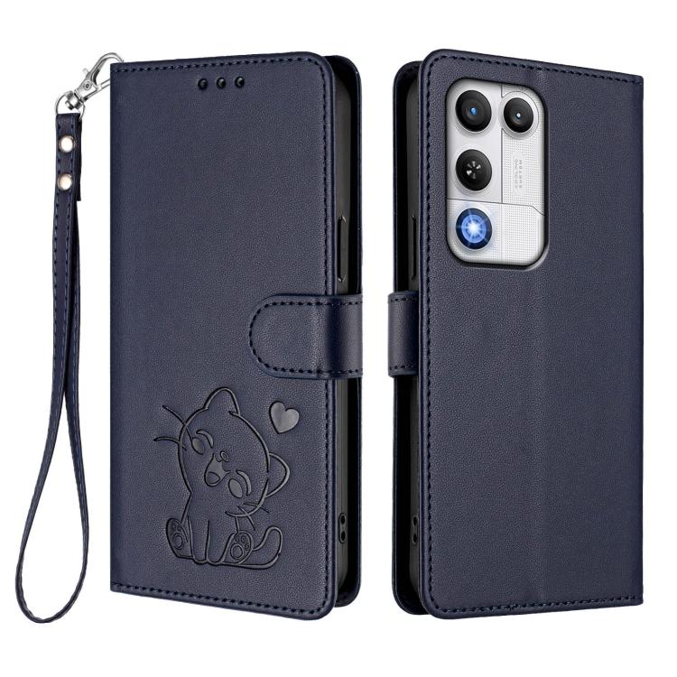 For ZTE nubia RedMagic 11 Air Embossed Heart Cat Leather Phone Case with Hand Strap