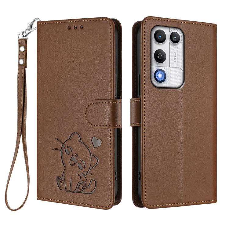 For ZTE nubia RedMagic 11 Air Embossed Heart Cat Leather Phone Case with Hand Strap
