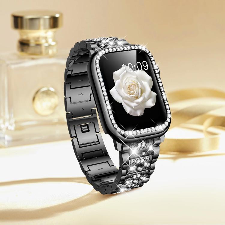 For Apple Watch Series 10 46mm xDfind Diamond Jewelry Metal Watch Band with Case