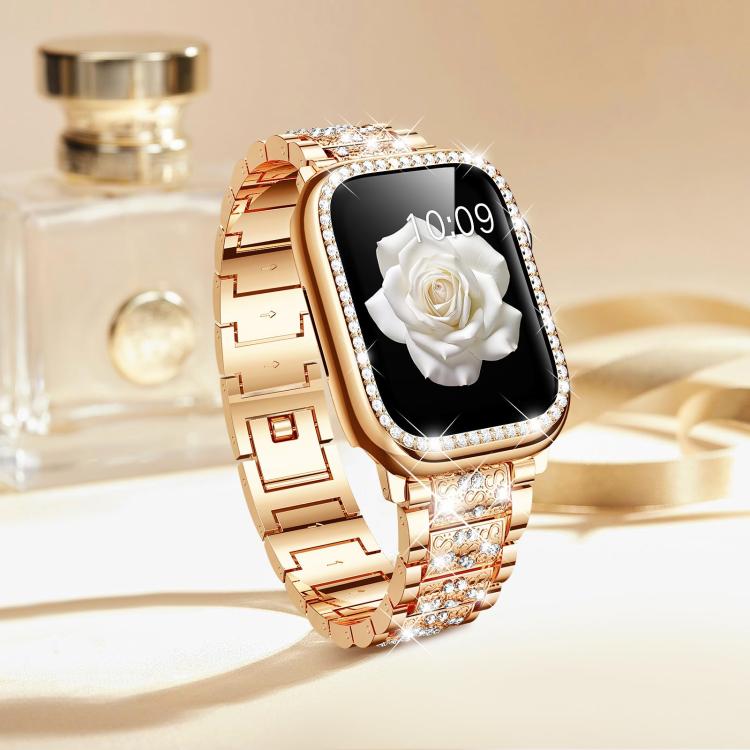 For Apple Watch Series 10 42mm xDfind Diamond Jewelry Metal Watch Band with Case