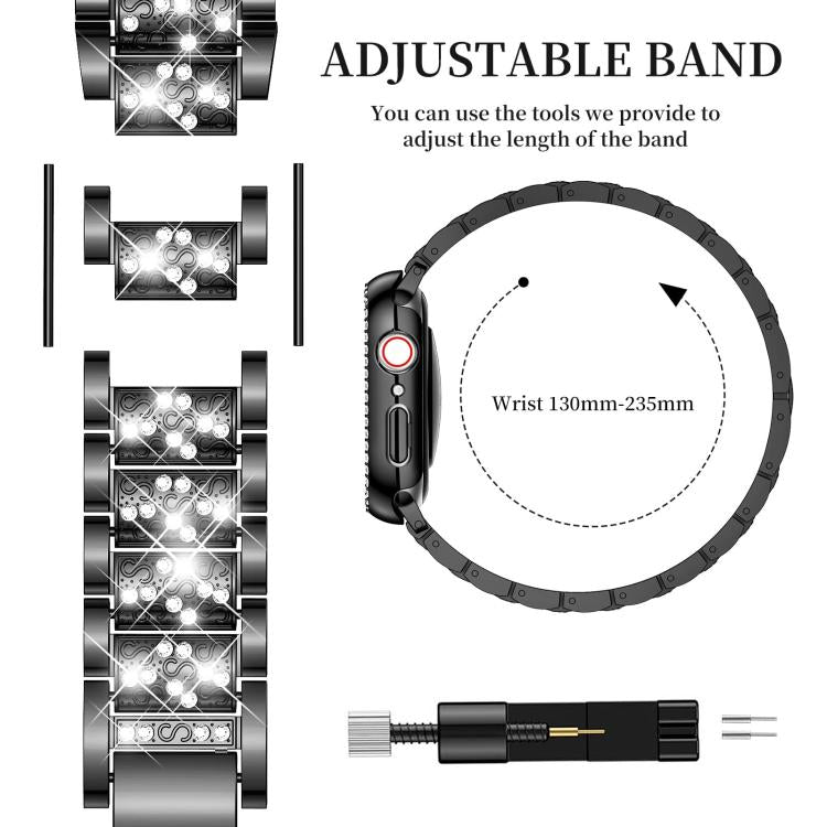 For Apple Watch Series 44mm xDfind Diamond Jewelry Metal Watch Band with Case