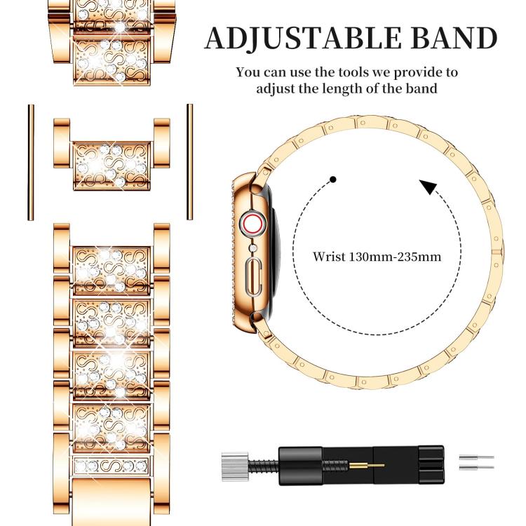 For Apple Watch Series 45mm xDfind Diamond Jewelry Metal Watch Band with Case