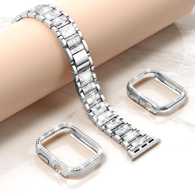 For Apple Watch Series 45mm xDfind Diamond Jewelry Metal Watch Band with Case