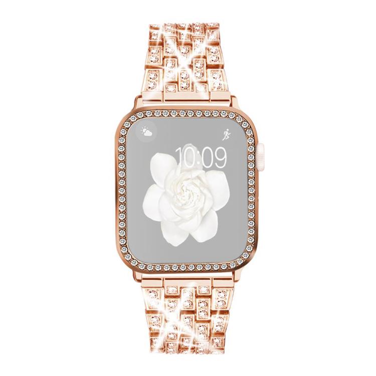 For Apple Watch Series 44mm xDfind Bling Diamond Jewelry Metal Watch Band with Case