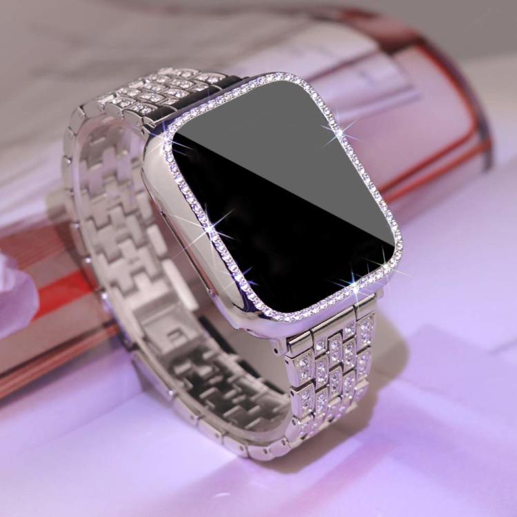 For Apple Watch Series 45mm xDfind Bling Diamond Jewelry Metal Watch Band with Case