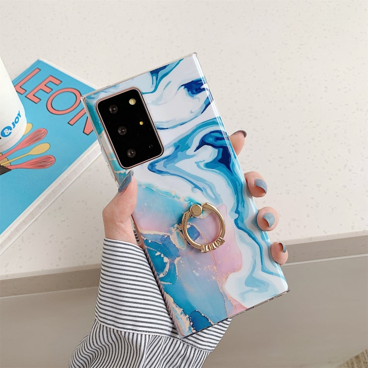 For Samsung Galaxy Note20 Ocean Wave Coral IMD Glossy Marble Phone Case with Ring Holder