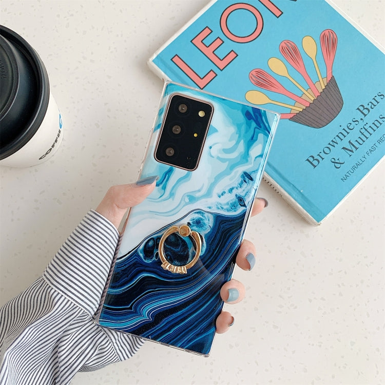 For Samsung Galaxy Note20 Ultra Ocean Wave Coral IMD Glossy Marble Phone Case with Ring Holder