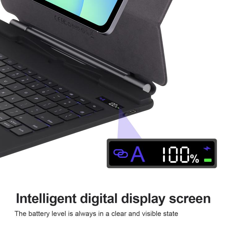 For Samsung Galaxy Tab S10 FE+ P820 Magnetic Bluetooth Keyboard Leather Tablet Case - Black