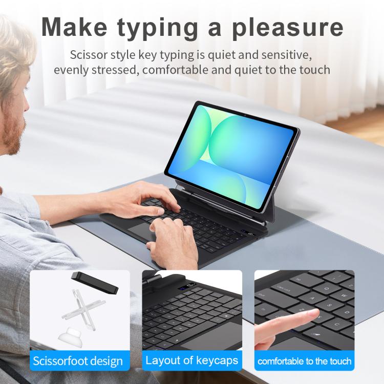 For Samsung Galaxy Tab S10 FE+ P820 Magnetic Bluetooth Keyboard Leather Tablet Case - Black