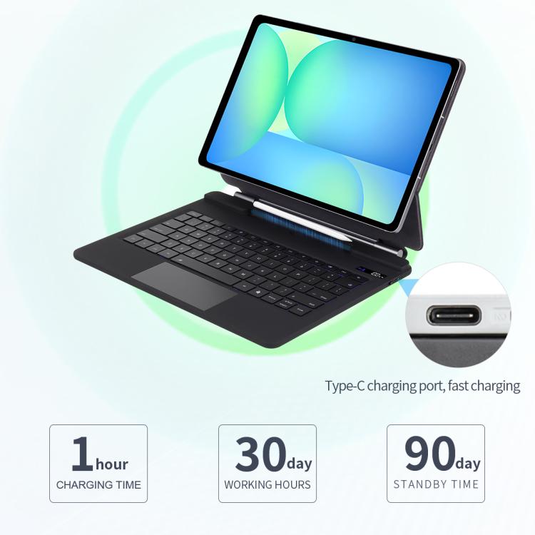 For Samsung Galaxy Tab S10 FE+ P820 Magnetic Bluetooth Keyboard Leather Tablet Case - Black