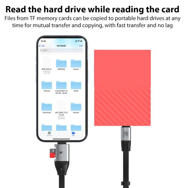 OTG Type-C to Type-C USB3.1 Gen2 High Speed Charging Cable with Card Reader, Length:20cm - Black