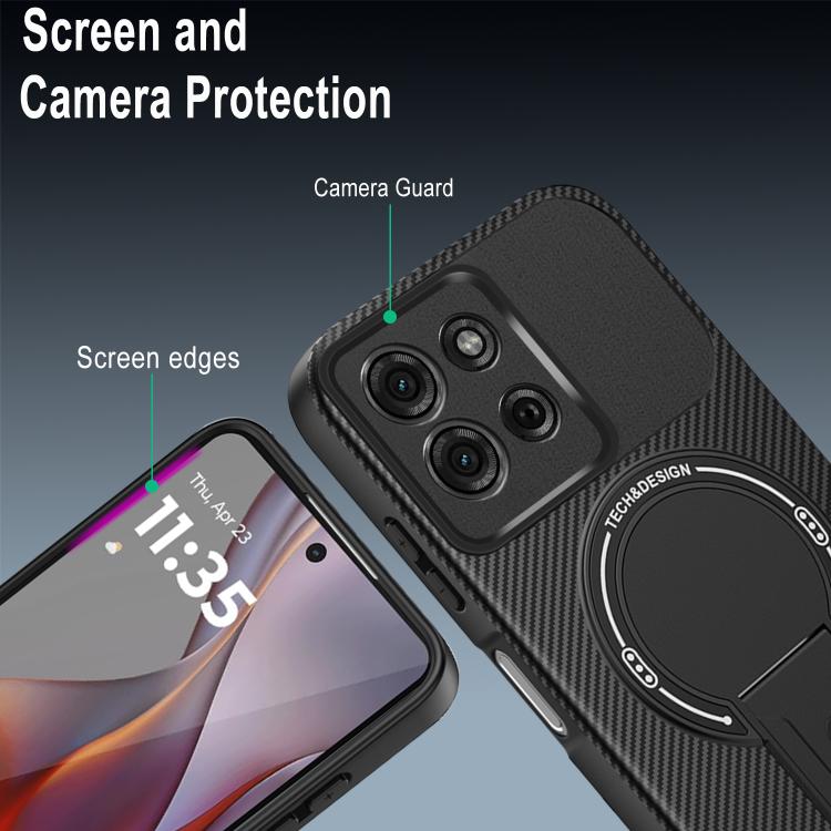 For Motorola Moto G75 5G Carbon Fiber Texture MagSafe Phone Case with Holder