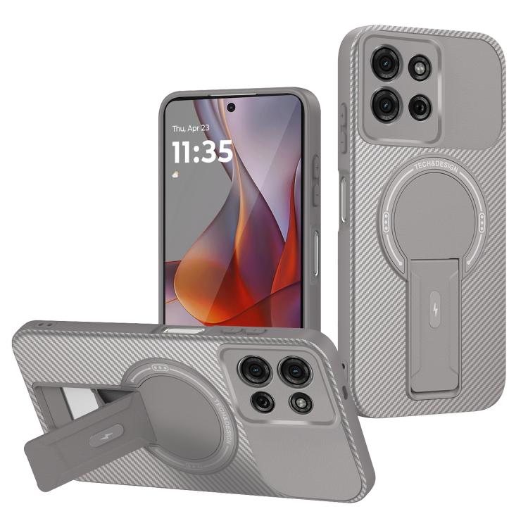 For Motorola Moto G75 5G Carbon Fiber Texture MagSafe Phone Case with Holder