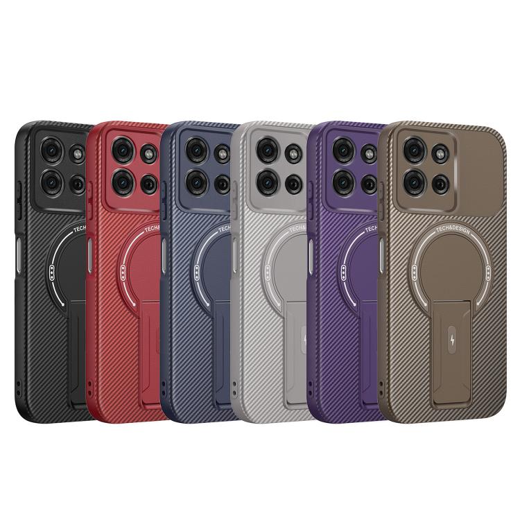 For Motorola Moto G75 5G Carbon Fiber Texture MagSafe Phone Case with Holder