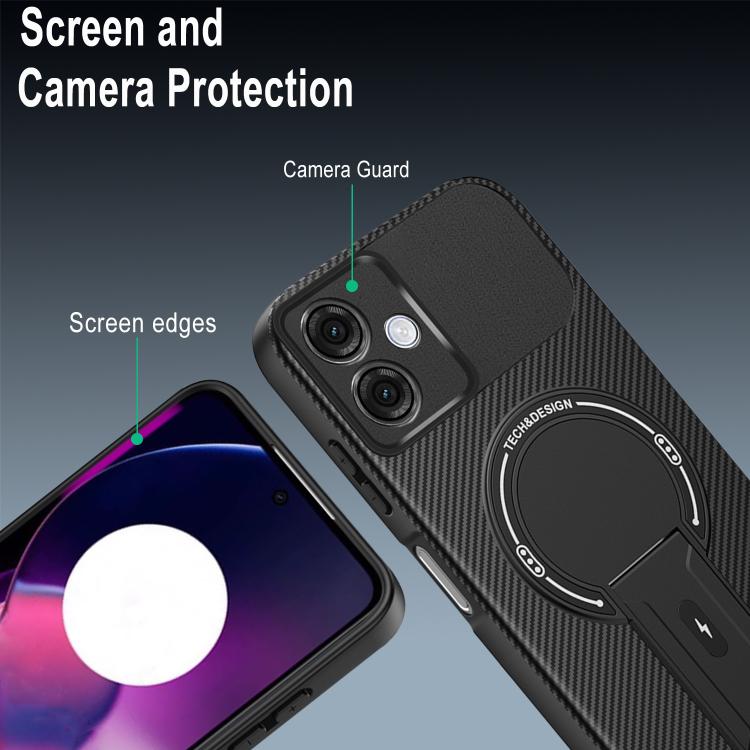 For Motorola Moto G54 Carbon Fiber Texture MagSafe Phone Case with Holder