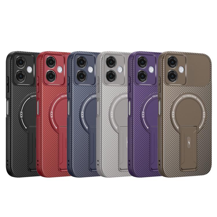 For Motorola Moto G54 Carbon Fiber Texture MagSafe Phone Case with Holder